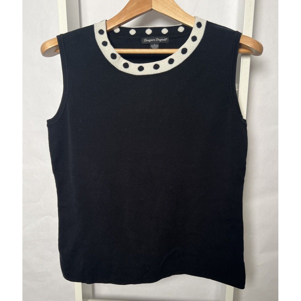 Designer Originals Knit Top Womens L Black White Sleeveless Cotton Blend Stretch